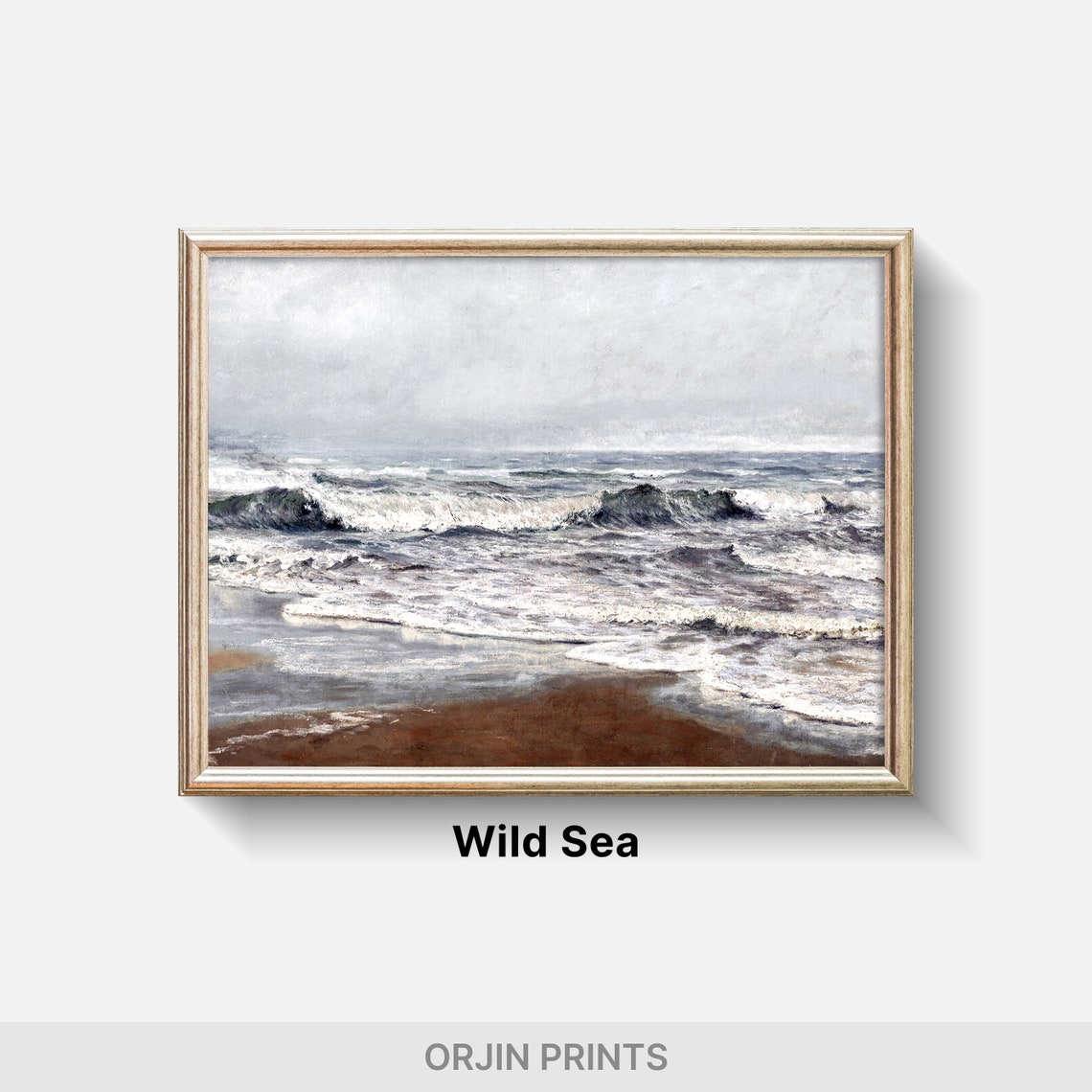 Breaking Ocean Waves Gray Seascape Vintage Coastal Art Poster - Image 2