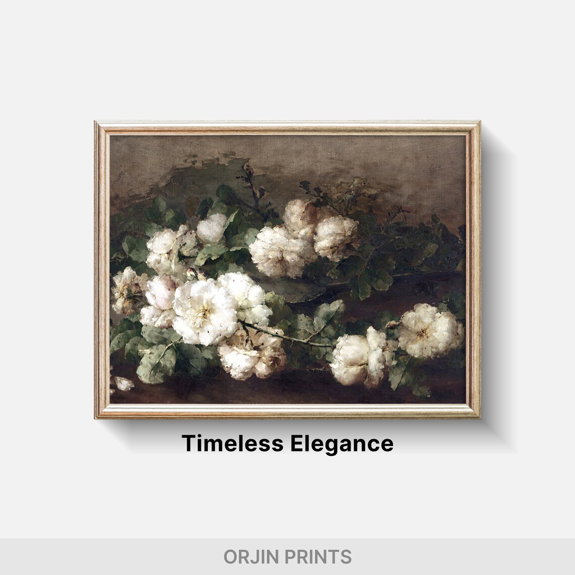 White Roses, Elegant Still Life Art Print - Image 2