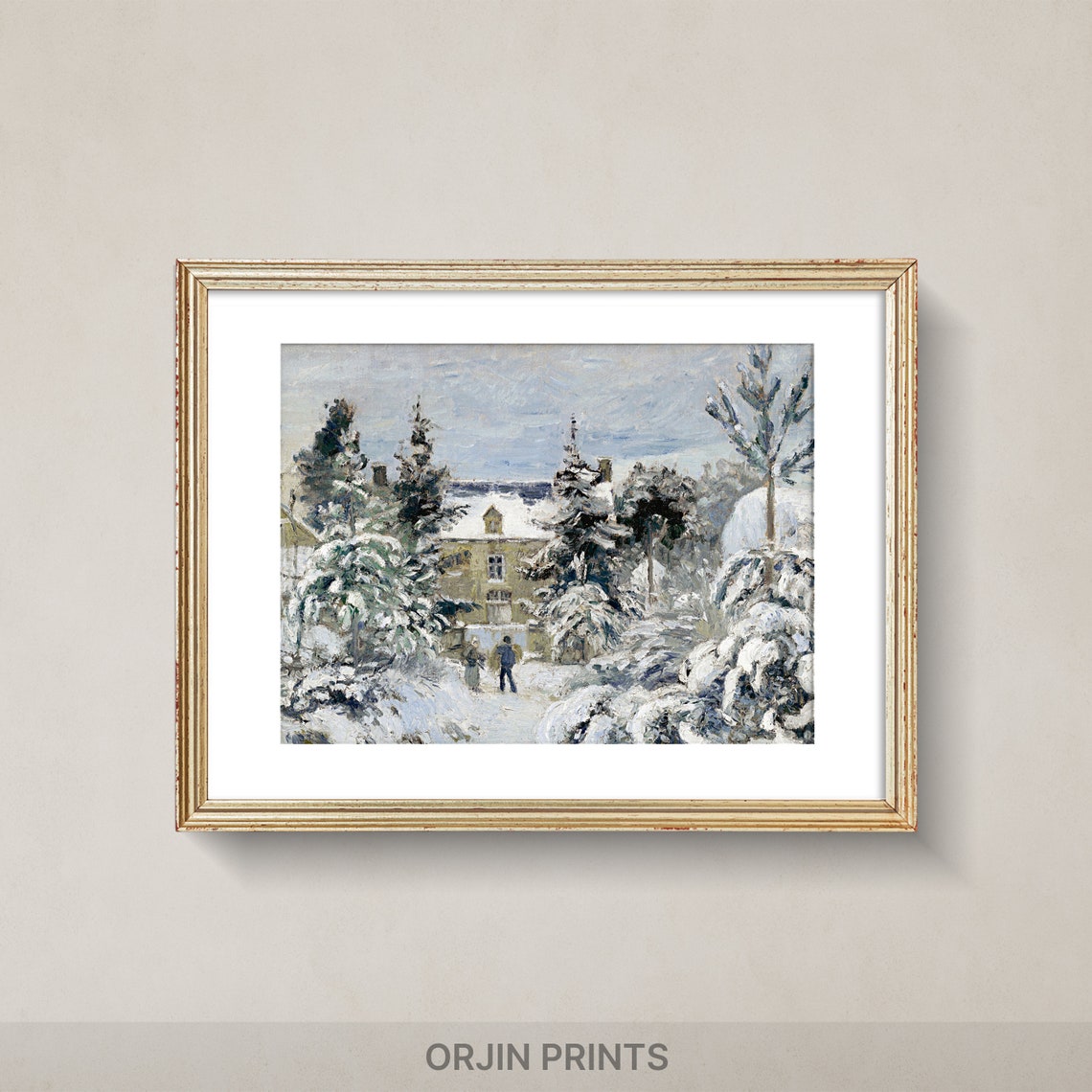 Snow Covered Path Pine Trees Cottage Winter Painting Style Poster