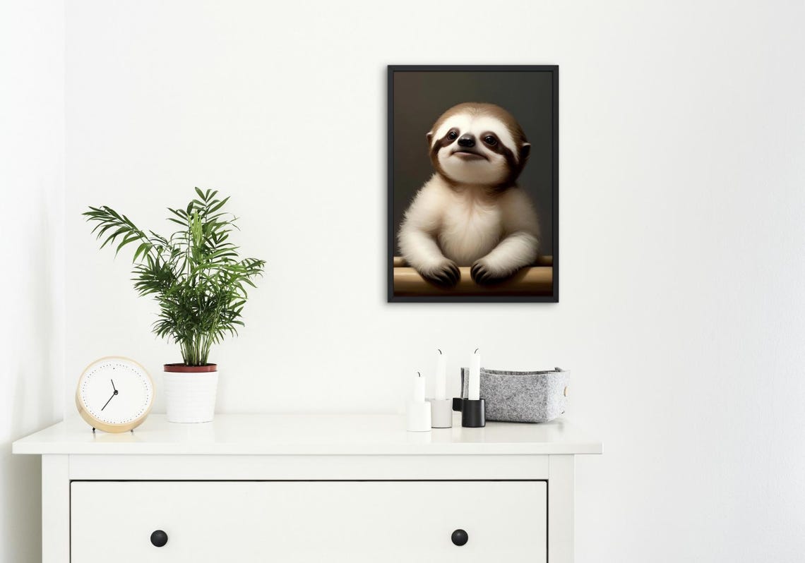 Baby Sloth Wall Art Home Decor Cute Animal Painting Living Room Art - Image 4