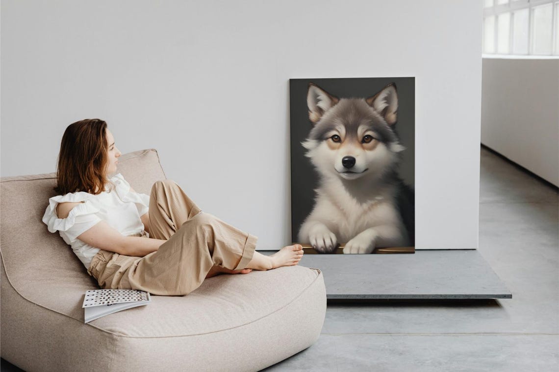 Baby Wolf Wall Art Home Decor Cute Animal Painting Living Room Art - Image 3