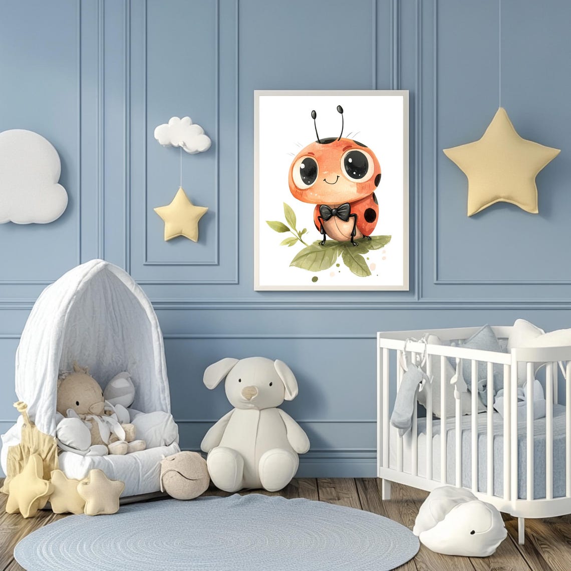 Cute Ladybug Nursery Wall Art Watercolor Ladybug Baby Gift Pastel Kids Room Decor Garden Theme Nursery Print - Image 3