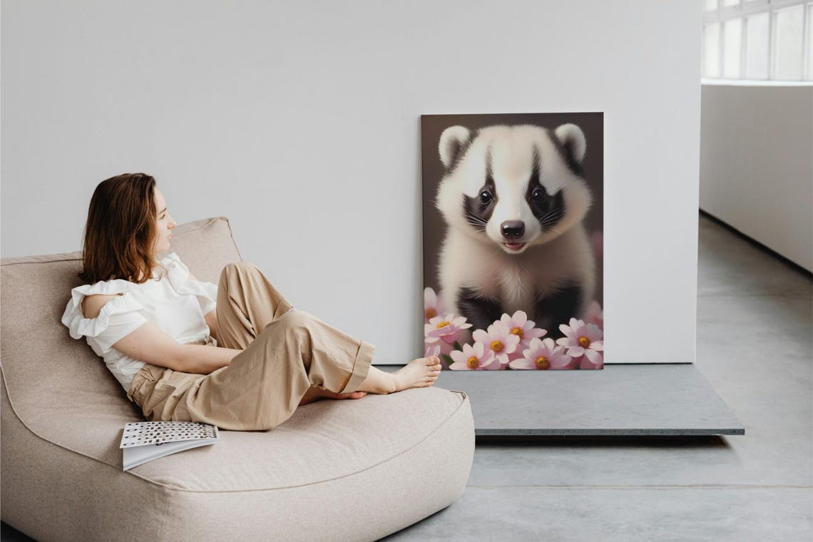 Baby Badger Wall Art Home Decor Cute Animal Painting Living Room Art - Image 3