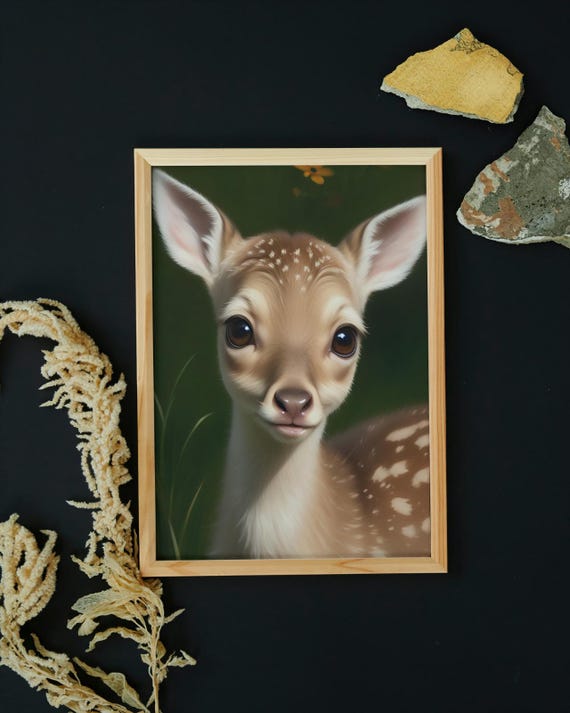 Baby Fawn Wall Art Home Decor Cute Animal Painting Living Room Art