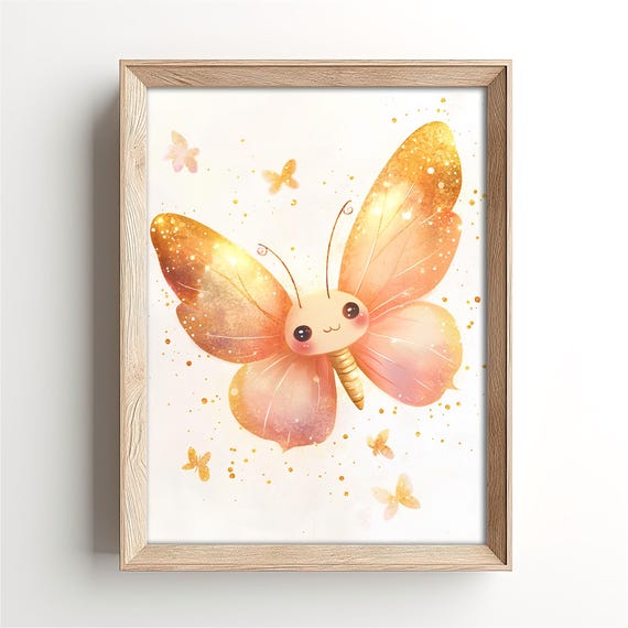 Cute Butterfly Nursery Wall Art Butterfly Baby Shower Gift Pastel Kids Room Art Magical Theme Nursery Print
