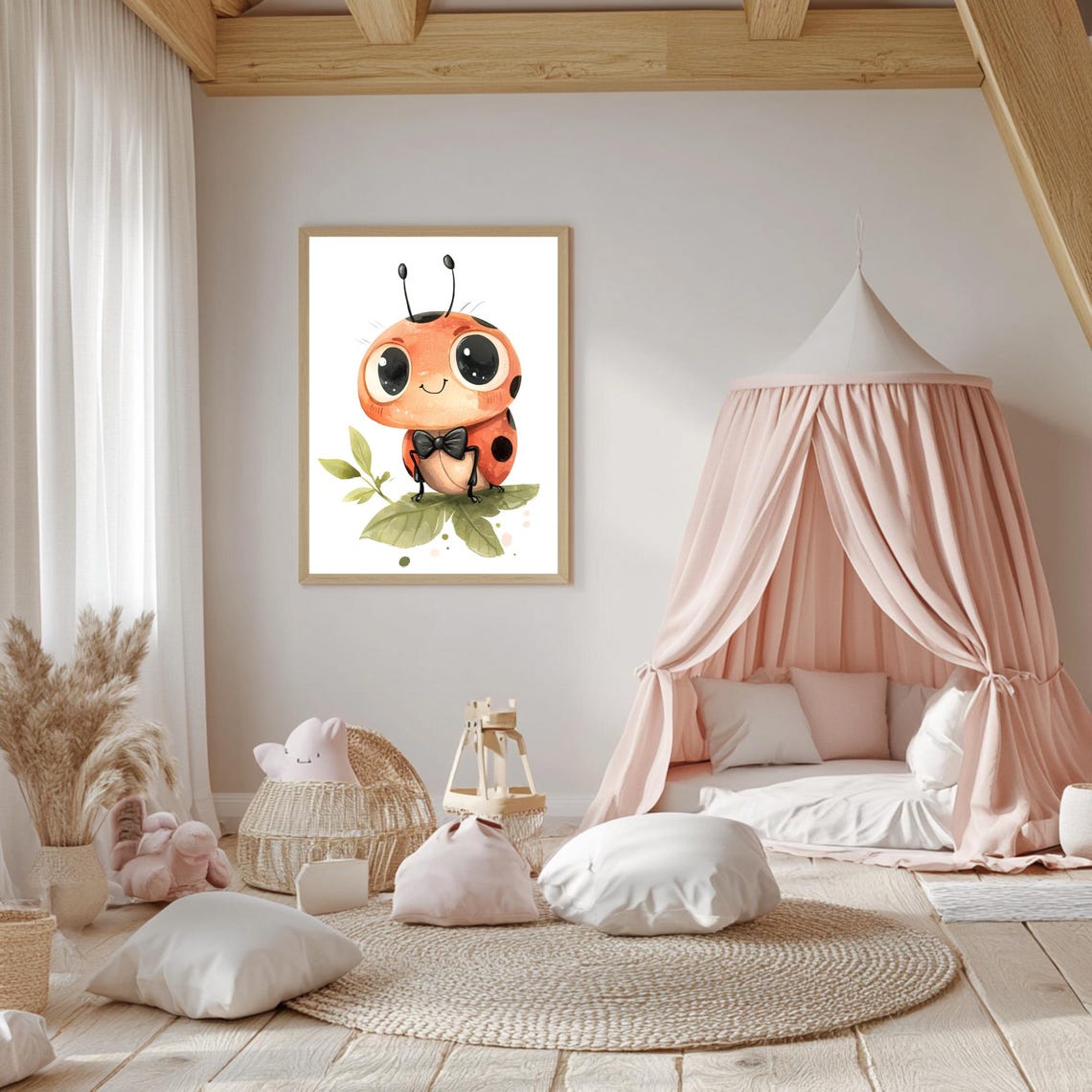 Cute Ladybug Wearing a Black Bow Tie Sitting on a Leaf Poster - Image 5