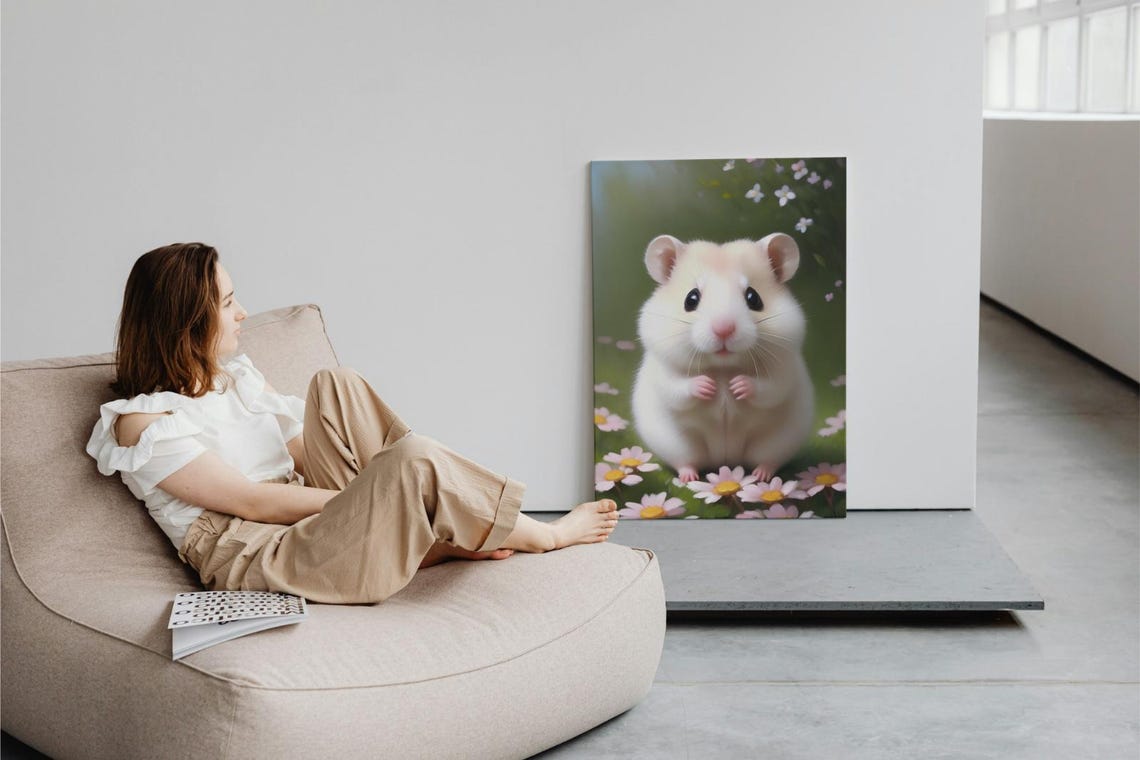 Baby Hamster Wall Art Home Decor Cute Animal Painting Living Room Art - Image 3