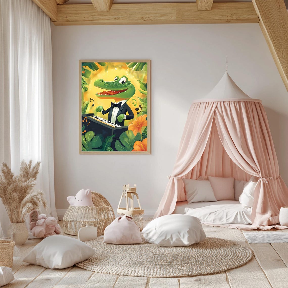 Funny Crocodile Pianist Tuxedo Bow Tie Jungle Music Notes Poster - Image 5