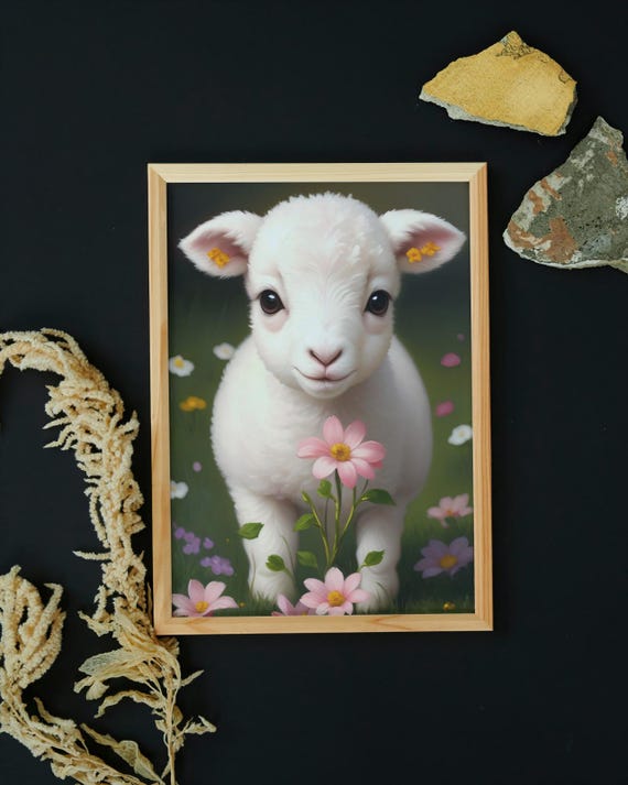 Baby Lamb Wall Art Home Decor Cute Animal Painting Living Room Art