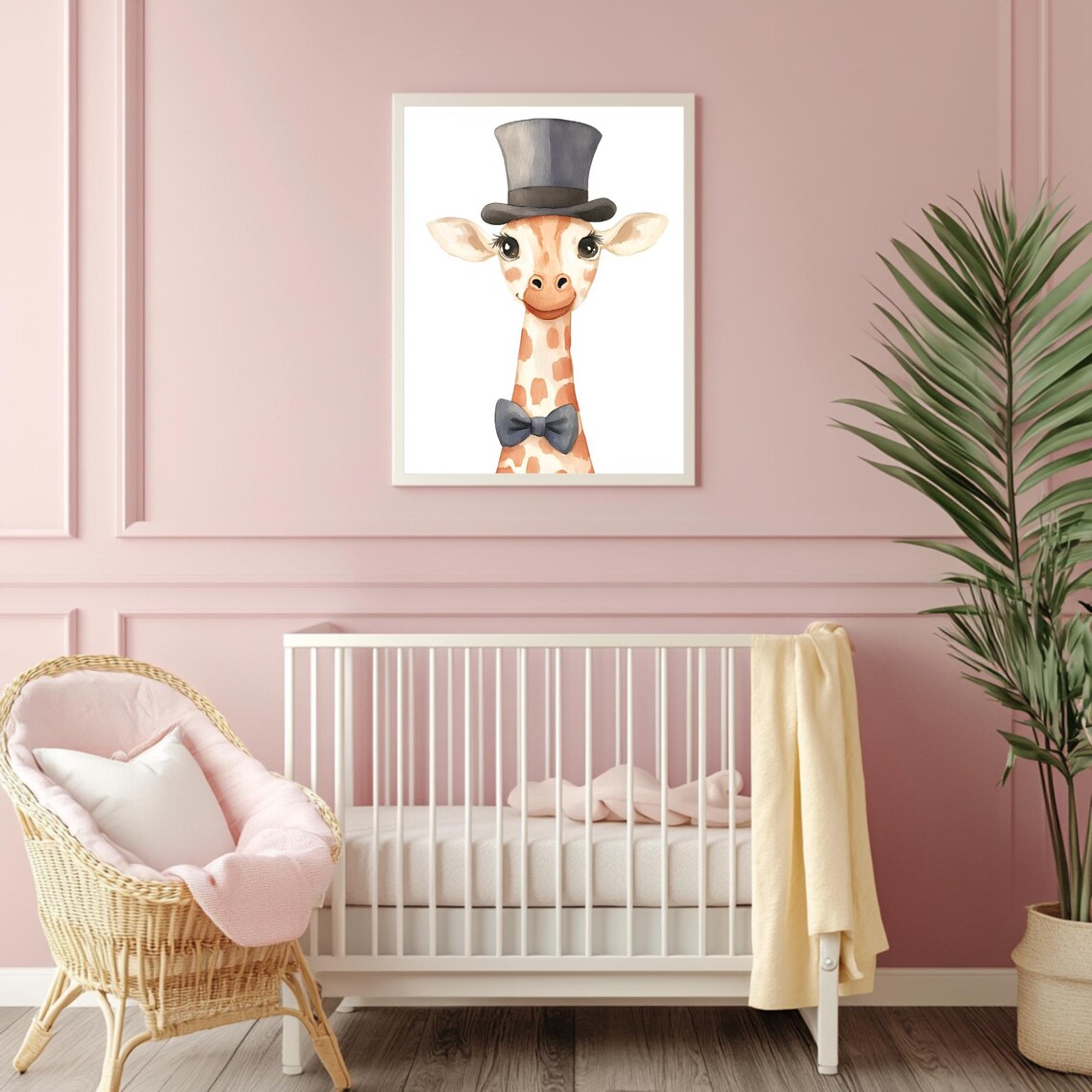 Baby Giraffe Wearing Top Hat and Bow Tie Watercolor Art Poster - Image 4