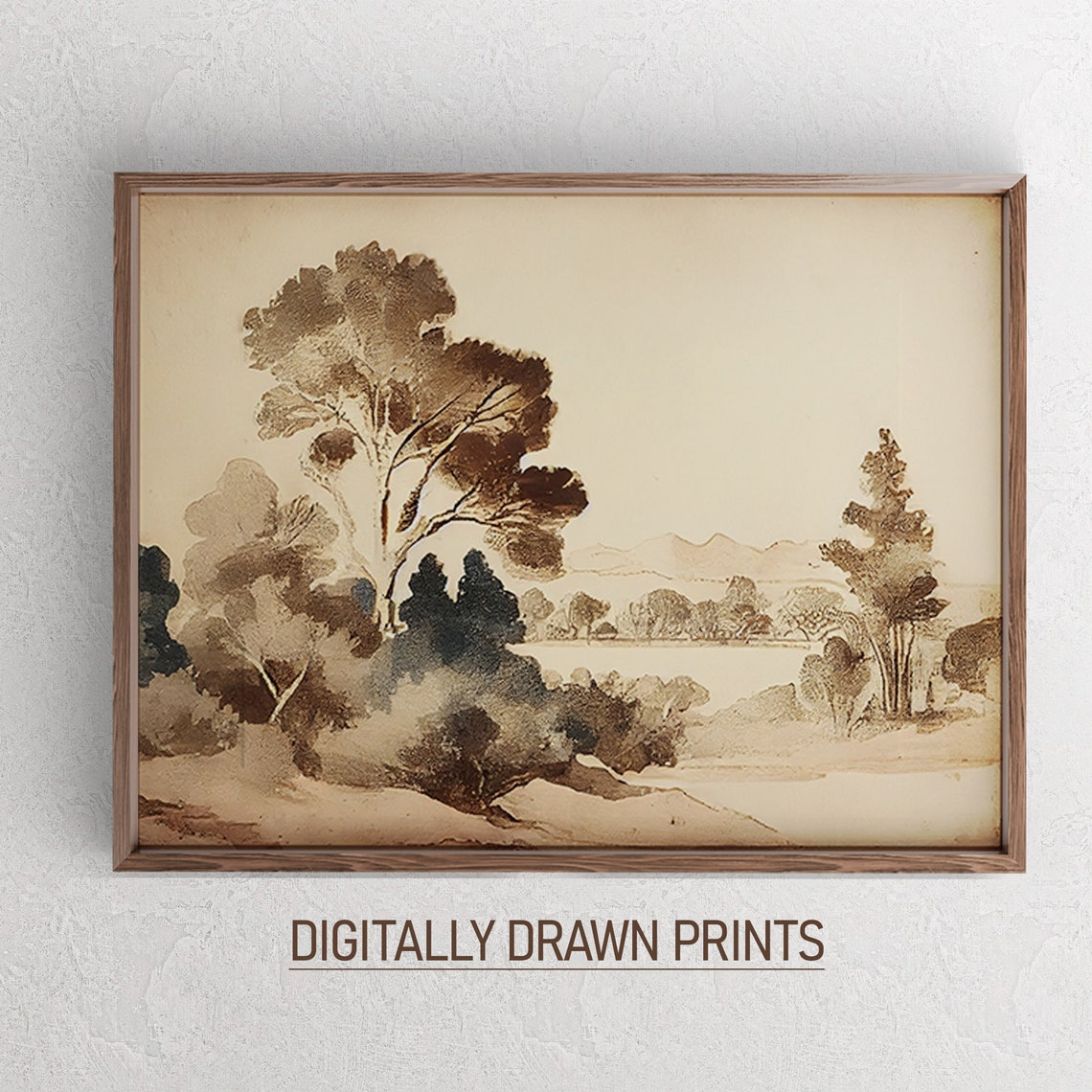 Antique Rustic Muted Landscape Painting Vintage Neutral Wall Art Art