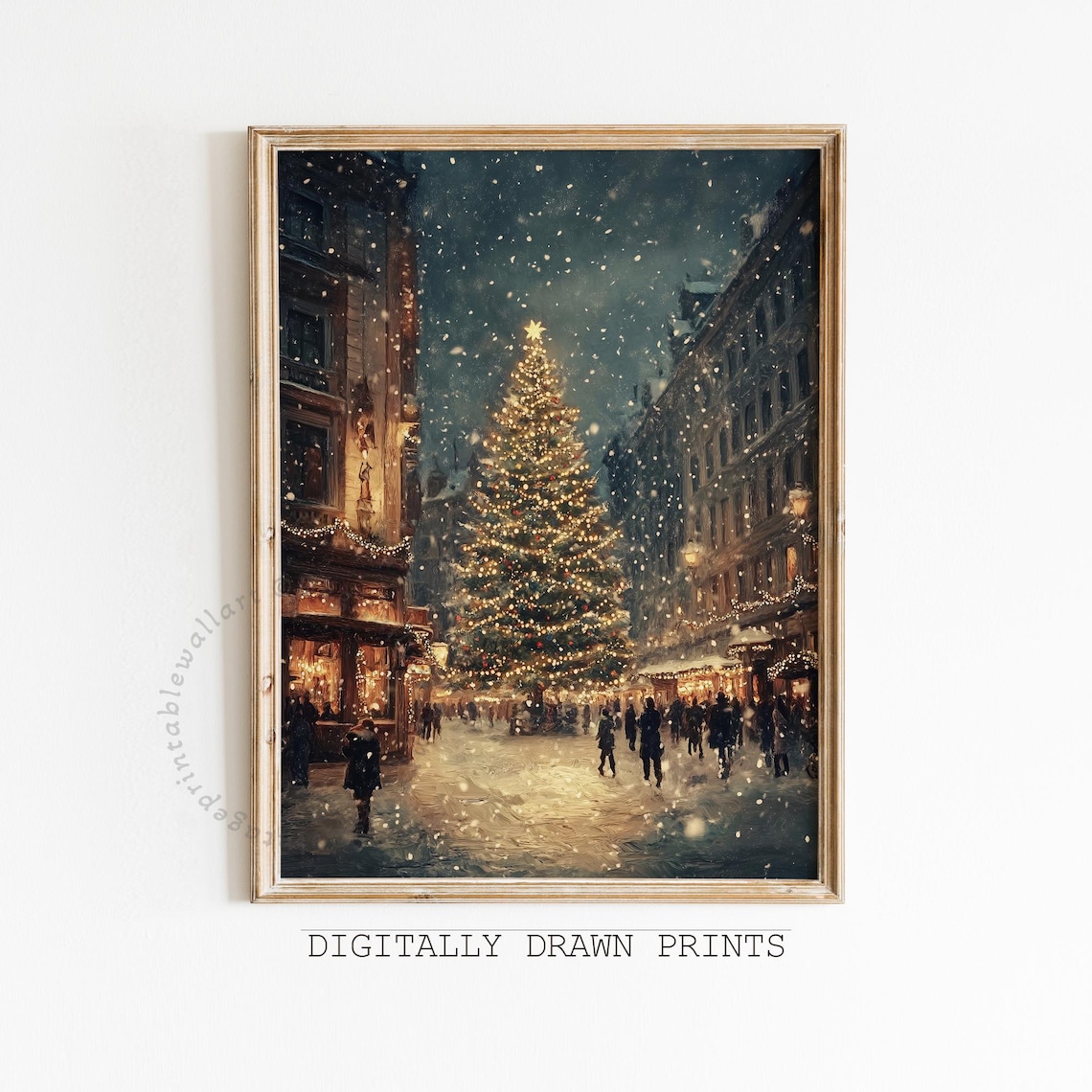 Rustic Christmas Village Landscape Art Print