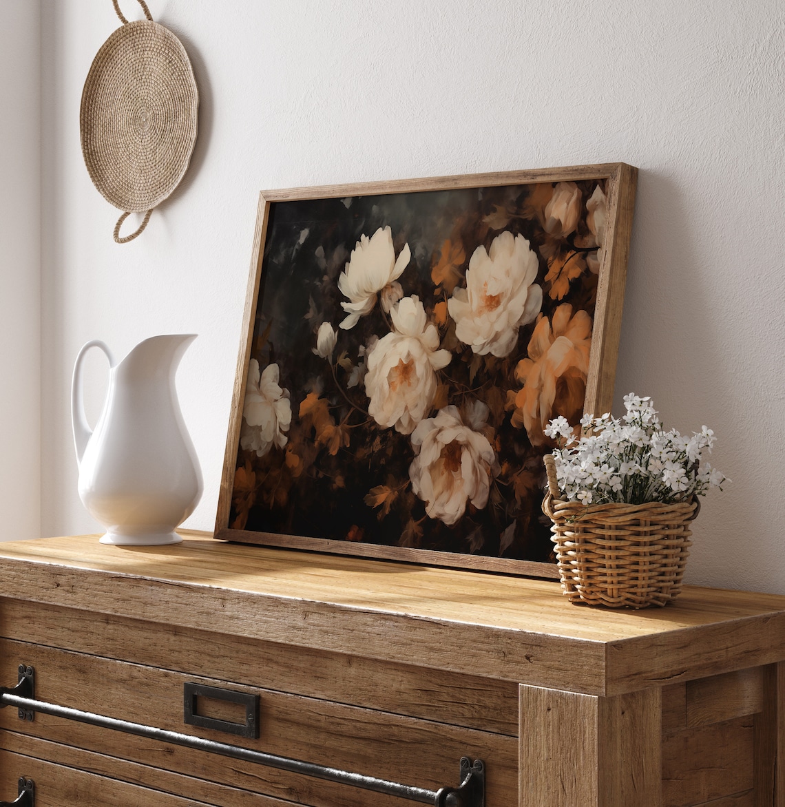 Dark Vintage Flowers Art Print, Neutral Rustic Floral - Image 2