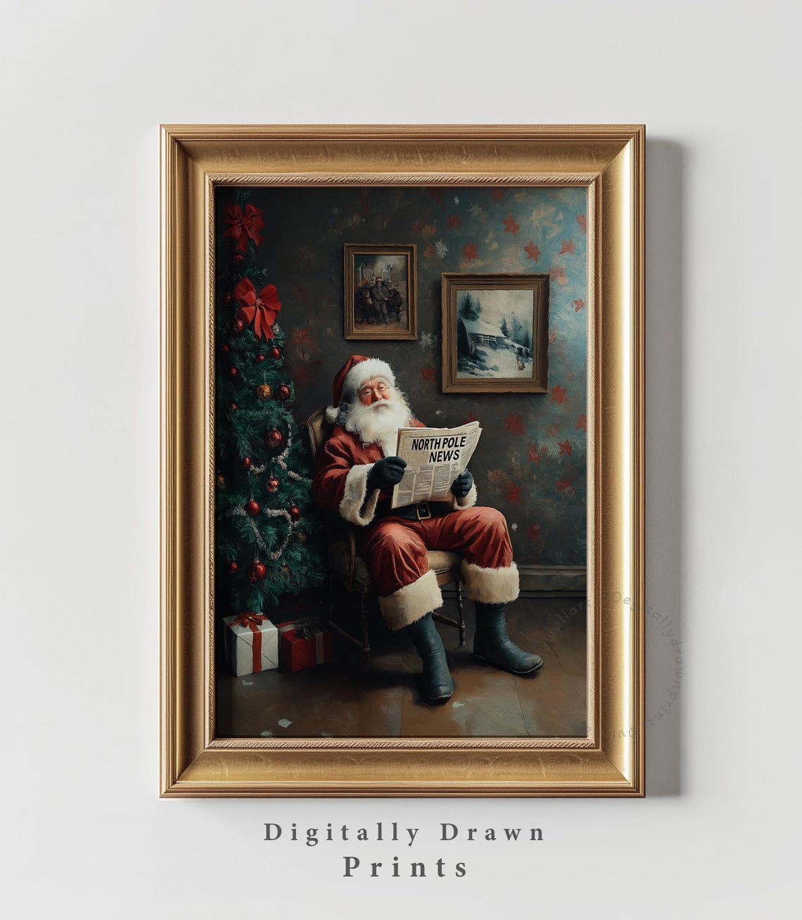 Santa Claus Reading North Pole News Newspaper Christmas Tree Poster - Image 2