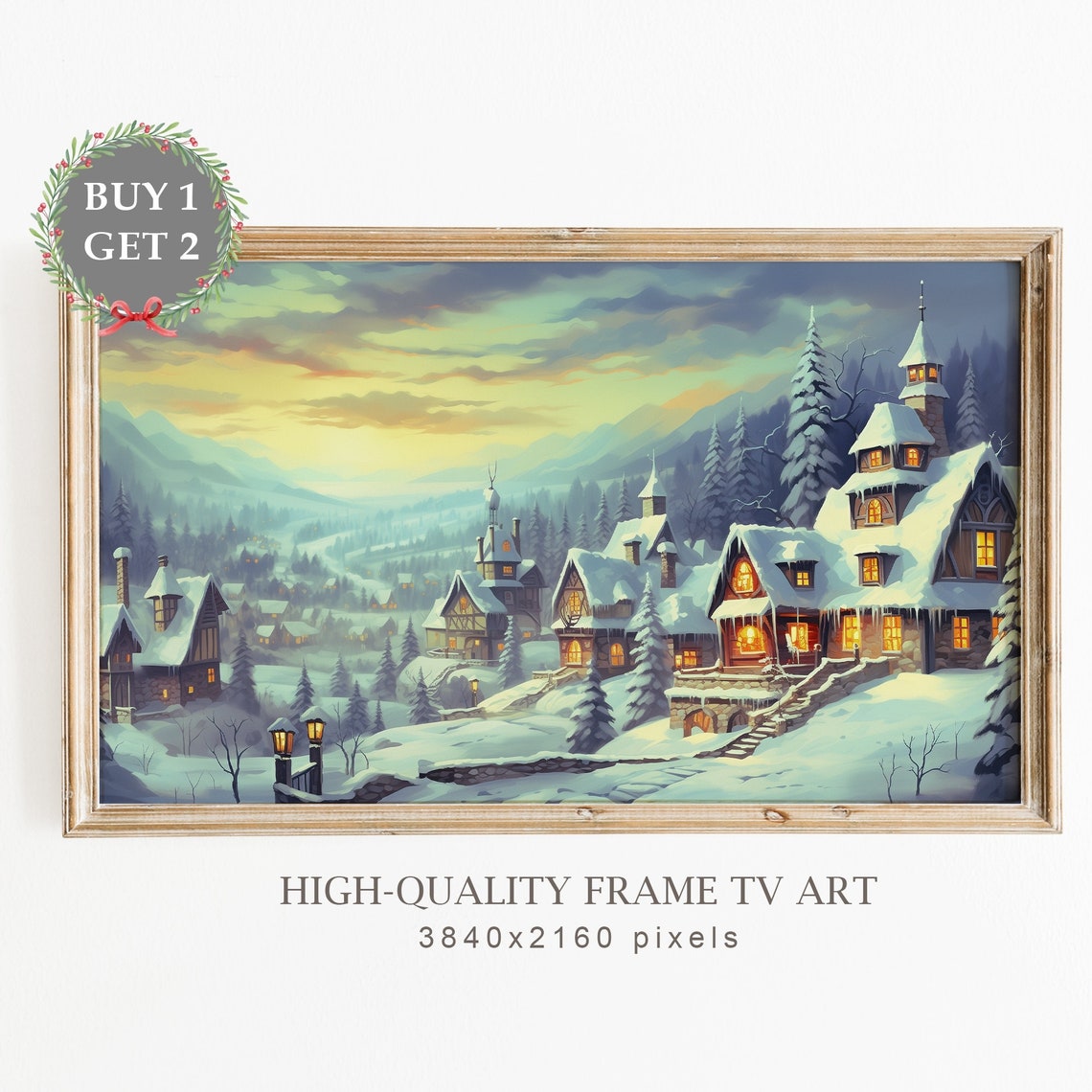 Frame Tv Art Winter Oil Painting Christmas Frame Tv Art Snowy Village Oil Painting Snowy Scandinavian Landscape