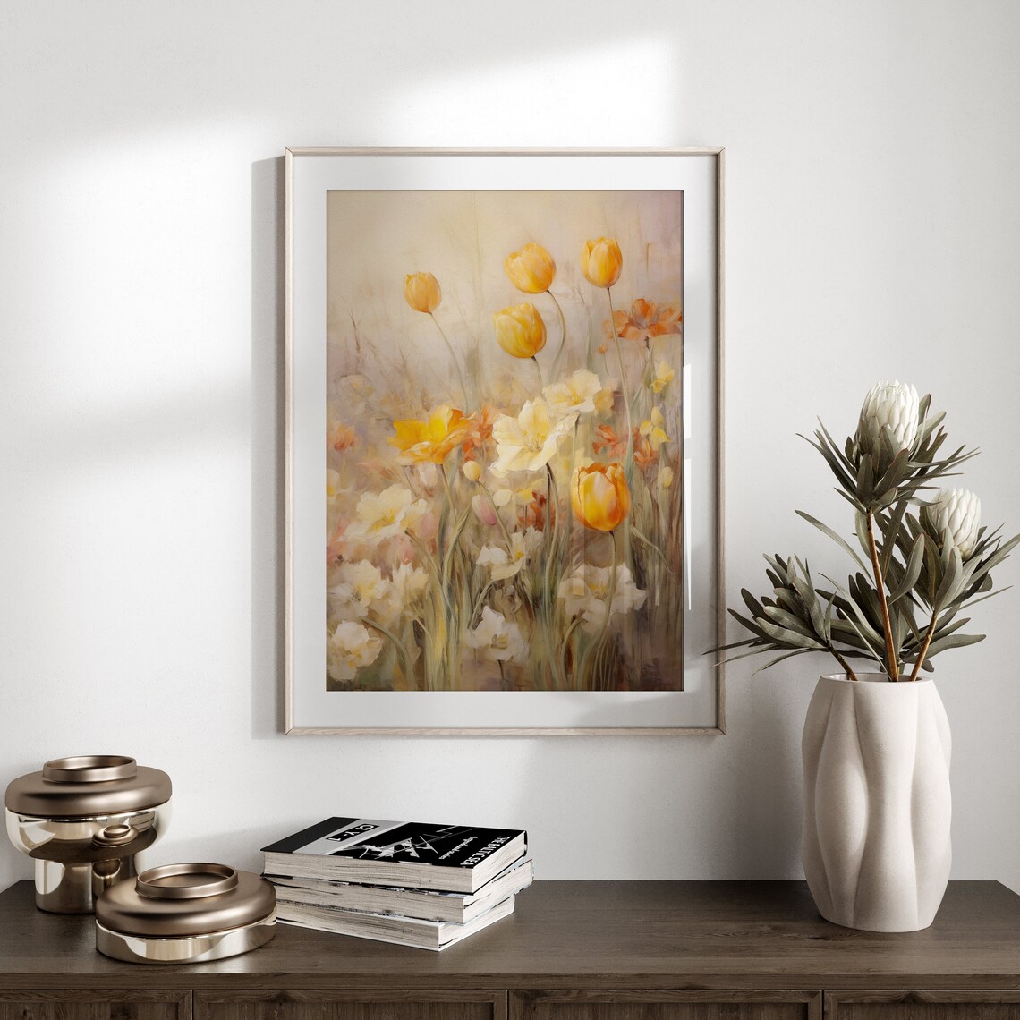 Spring Wildflowers Art Print, Warm Tone Landscape - Image 2