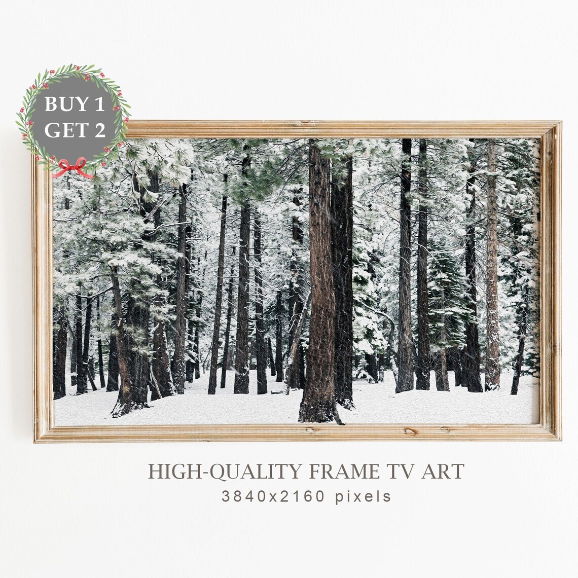 Winter Forest Painting, Vintage Christmas Landscape