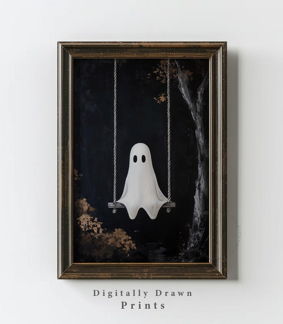 Ghost On Swing Halloween Wall Art Print