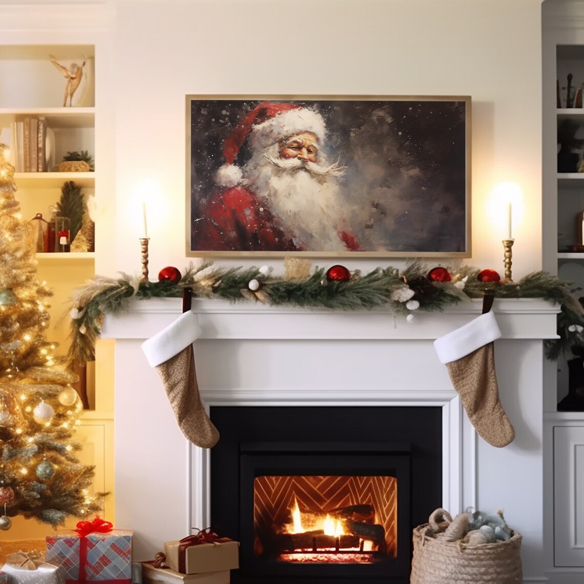 Vintage Christmas TV Art, Moody Santa Portrait - Image 3