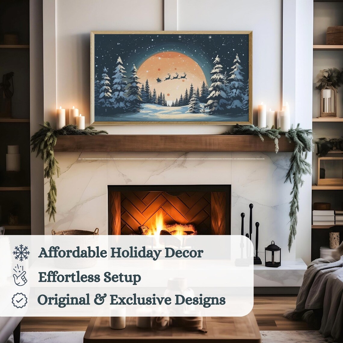 Christmas Santa Sleigh Winter Landscape Art Print - Image 3