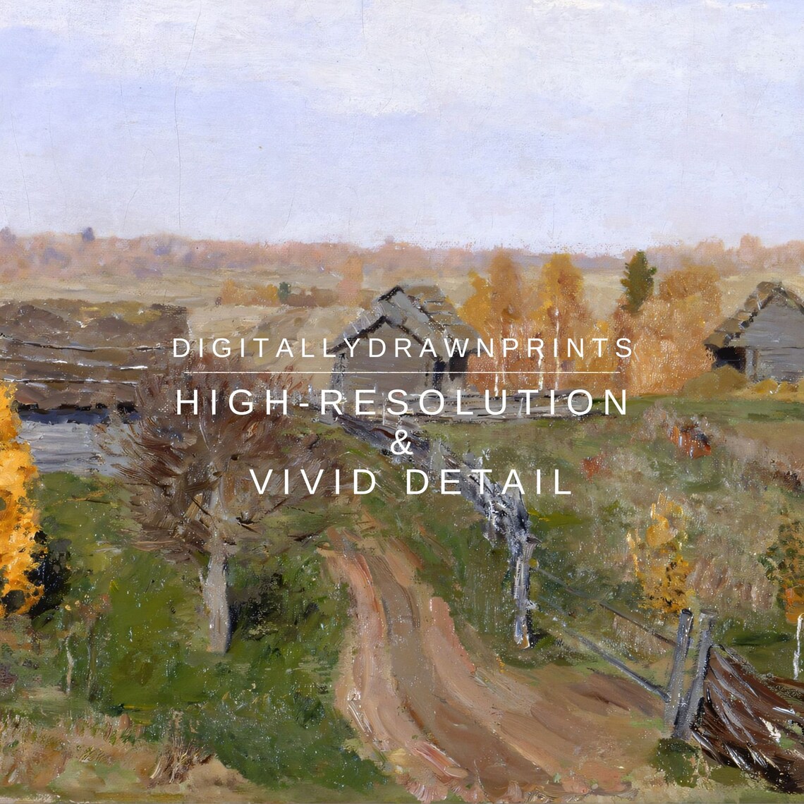 Autumn Village Golden Birch Trees Rustic Countryside Oil Painting Poster - Image 2