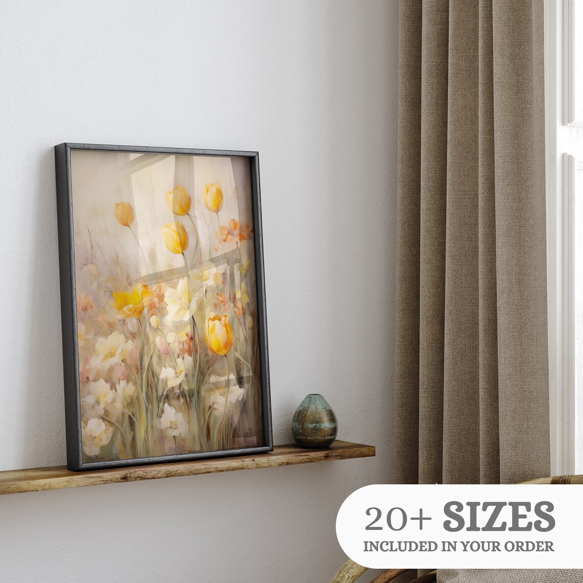 Spring Wildflowers Art Print, Warm Tone Landscape - Image 3