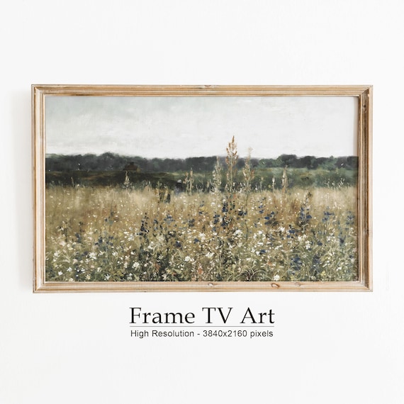 Wildflower Field Spring Oil Painting, Farmhouse Decor
