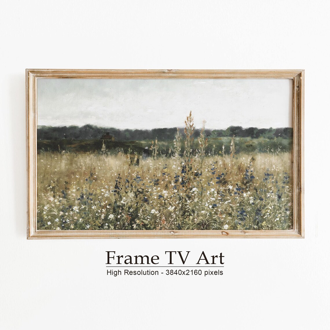 Wildflower Field Spring Oil Painting, Farmhouse Decor
