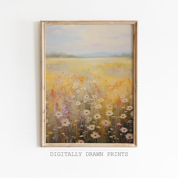 Golden Yellow Wildflower Meadow Daisies Sunny Vintage Oil Painting Poster