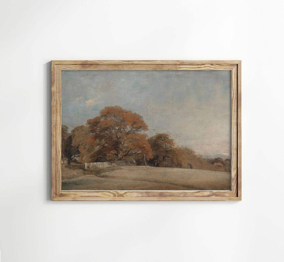 Autumn Landscape Oil Painting Vintage Rustic Country Decor Farmhouse Decor Antique Oil Painting Art - Image 2