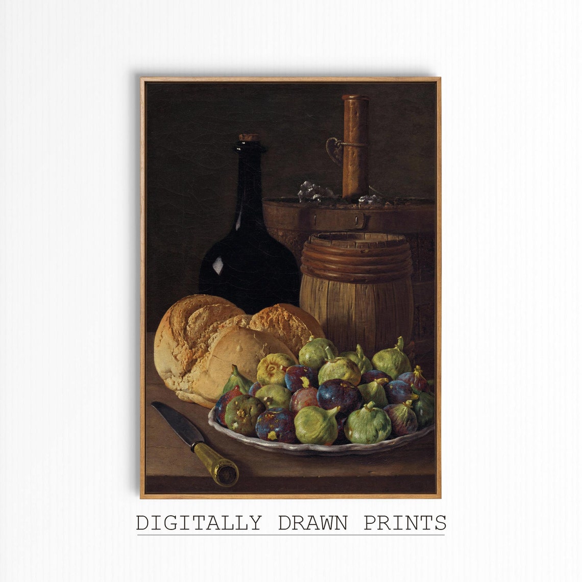 Vintage Still Life Figs Bread Dark Master Kitchen Painting Art Print