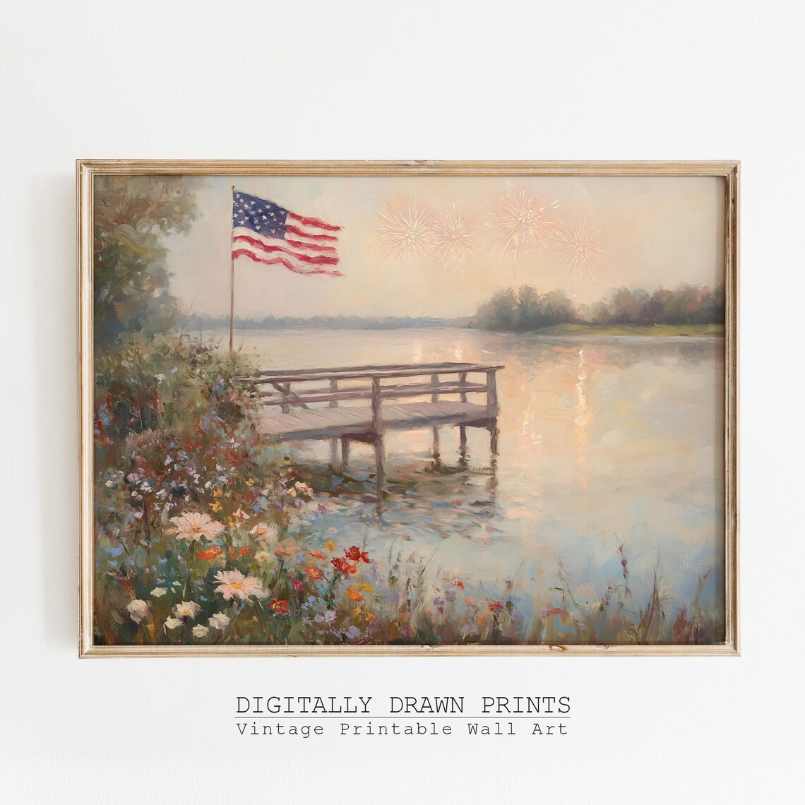Neutral Coastal Fourth of July Americana Art Print