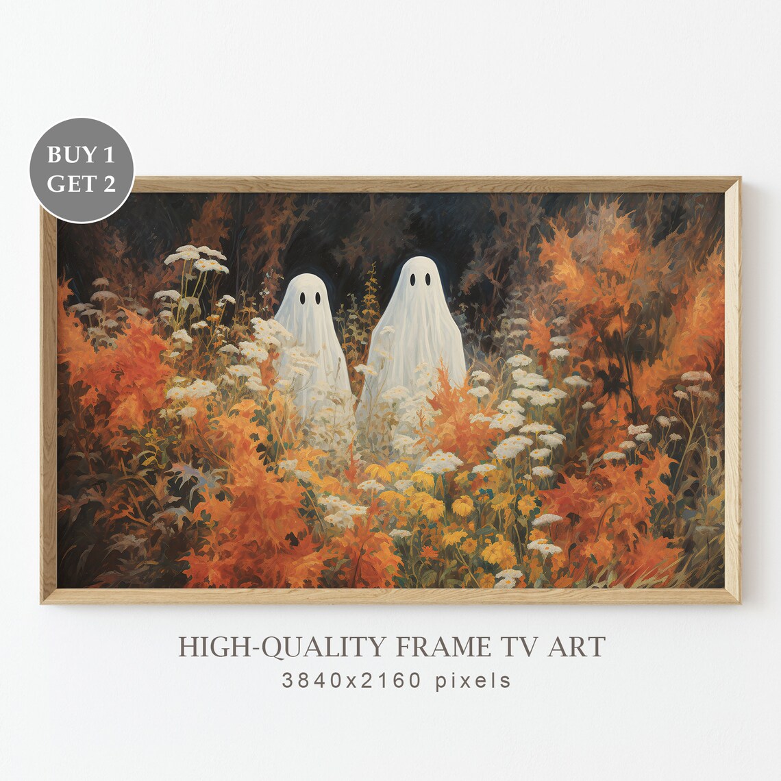 Halloween Ghosts In A Wildflowers Field Poster Print