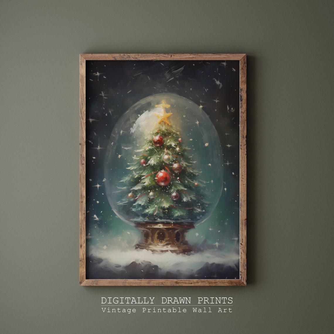 Christmas Tree Snow Globe Vintage Oil Painting Holiday Poster - Image 3
