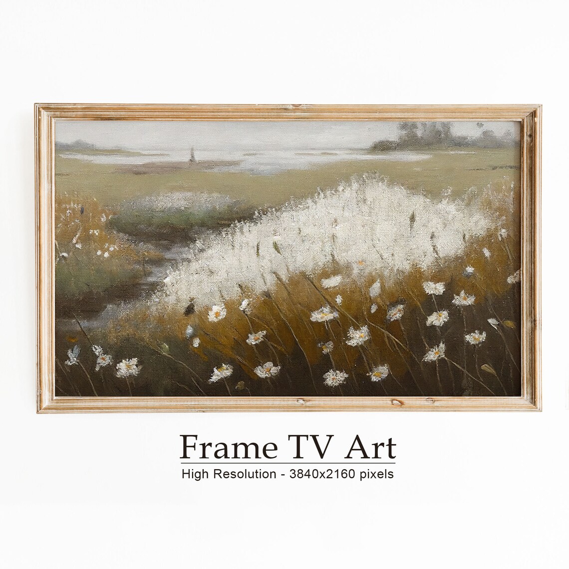 Autumn Wildflower Field White Daisies Misty River Vintage Poster