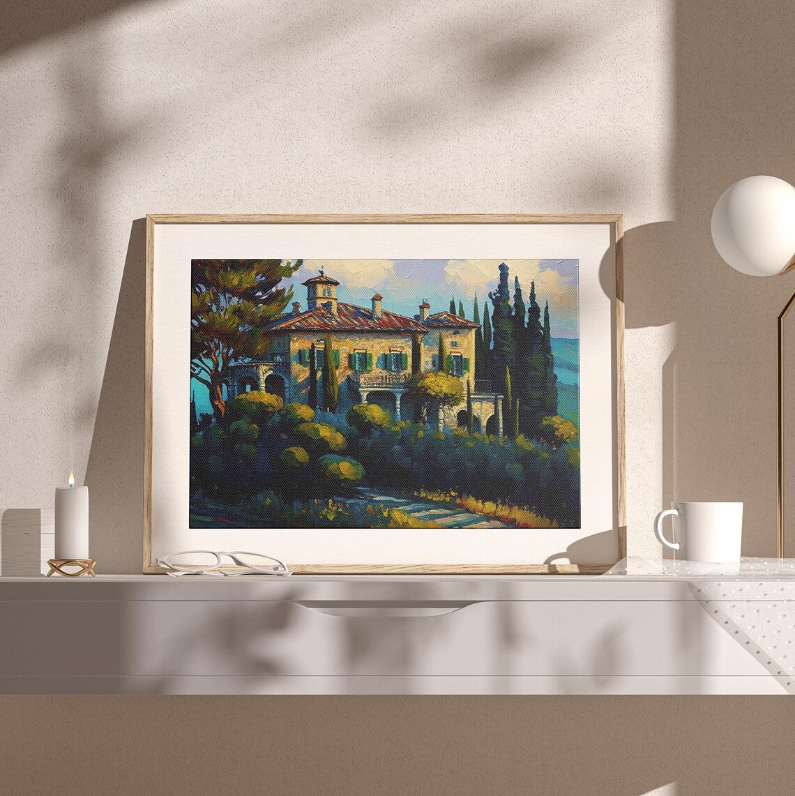 Vintage French Country European Villa Landscape Art Print - Image 2
