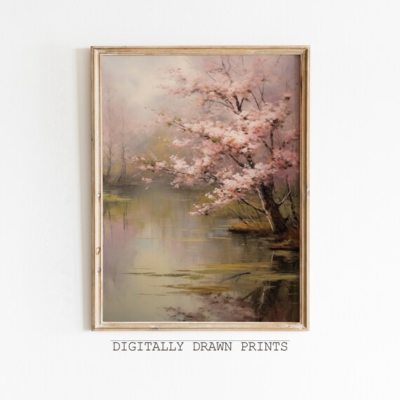 Moody Wall Art Neutral Spring Landscape Oil Painting Cottagecore Wall Art Decor Vintage Forest Oil Painting