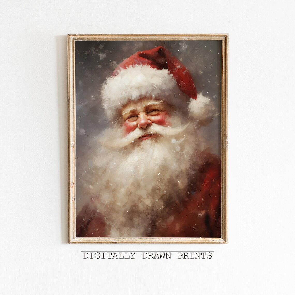 Smiling Santa Claus Portrait Vintage Holiday Oil Paint Poster