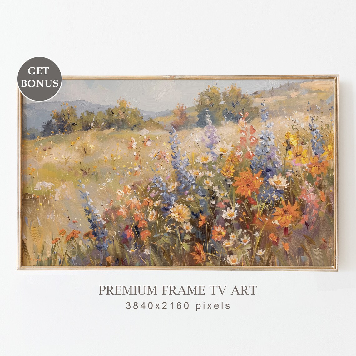 Autumn Meadow Wildflowers Orange Blue Blooms Field Landscape Poster