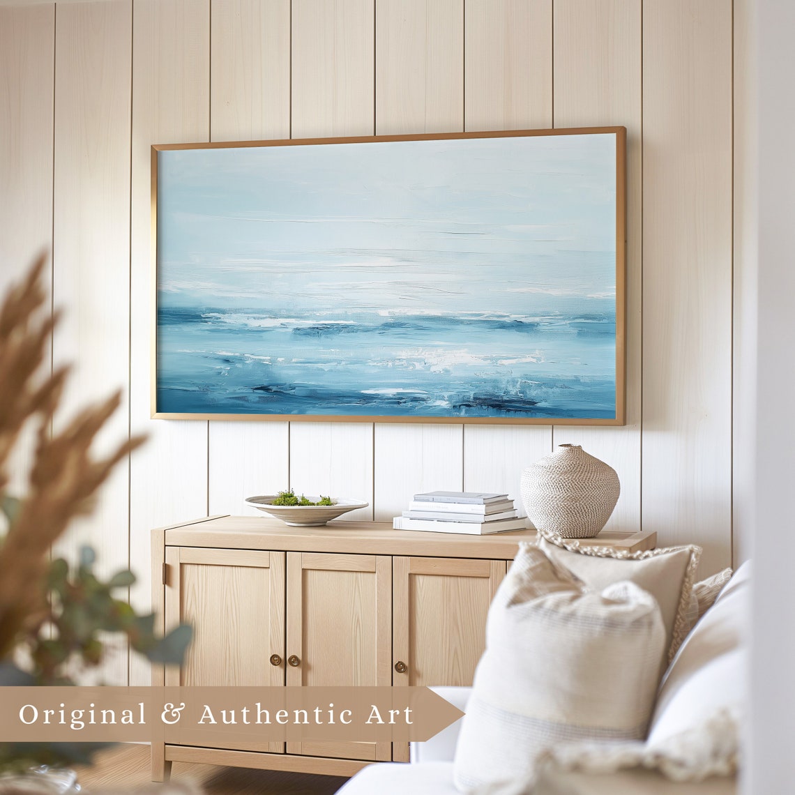 Abstract Ocean Waves Textured Blue Coastal Seascape Oil Poster - Image 5