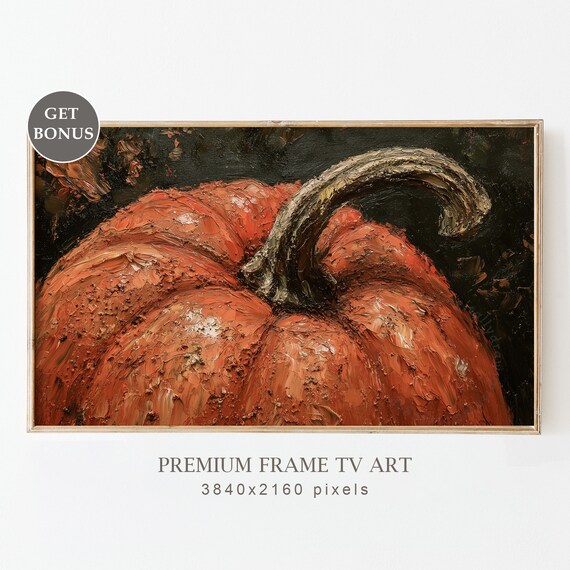 Textured Orange Pumpkin Rustic Harvest Fall Still Life Oil Poster