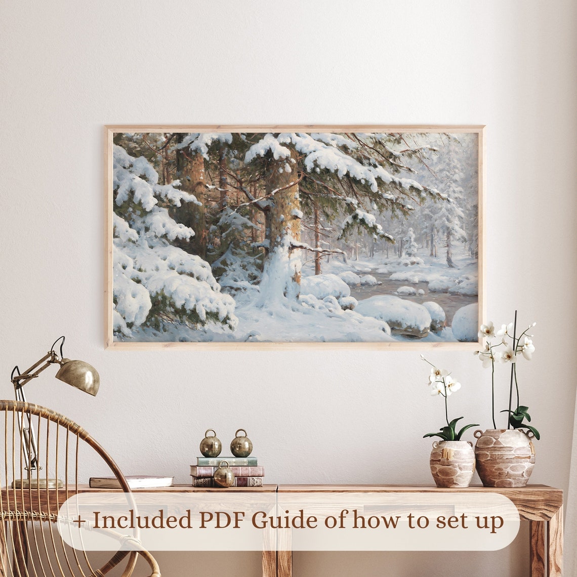 Snowy Winter Forest Stream Snow Laden Pines Vintage Landscape Poster - Image 2