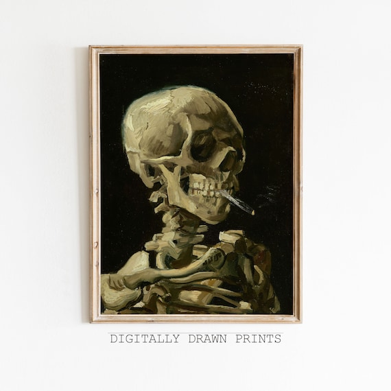 Van Gogh Skull with Burning Cigarette Moody Dark Gothic Art Poster