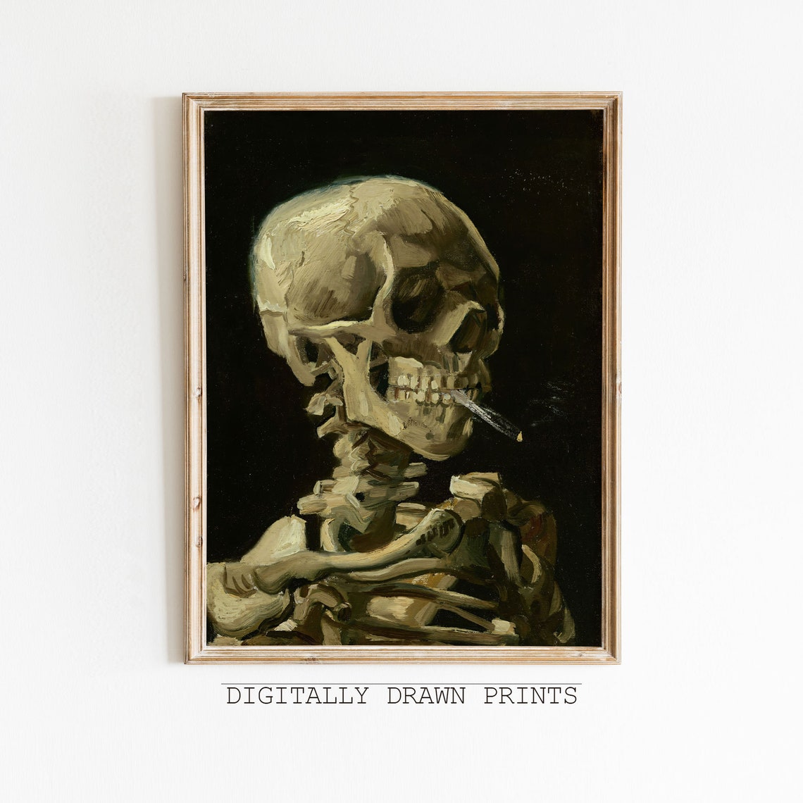 Van Gogh Skull with Burning Cigarette Moody Dark Gothic Art Poster