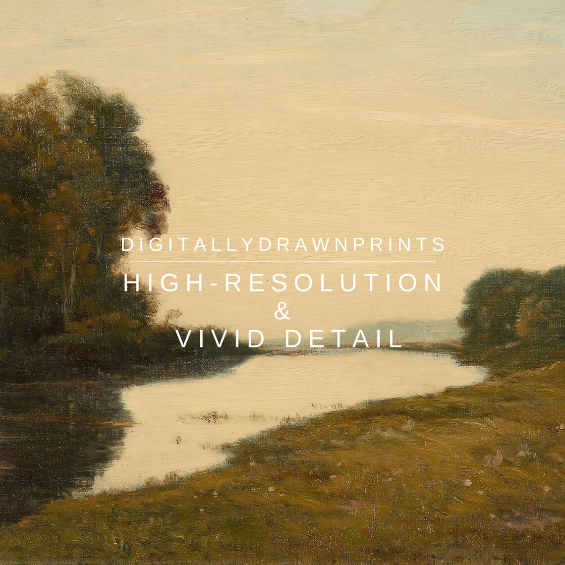 Golden Hour River Calm Waters Trees Winding Path Vintage Landscape Poster - Image 2