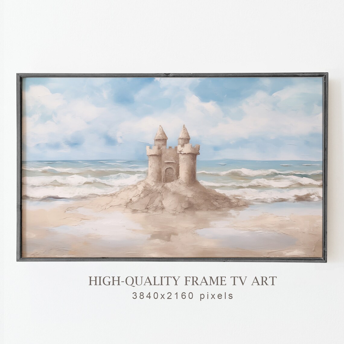 Sandcastle On Beach Vintage Ocean Waves Summer Coastal Whimsy Art Poster - Image 5