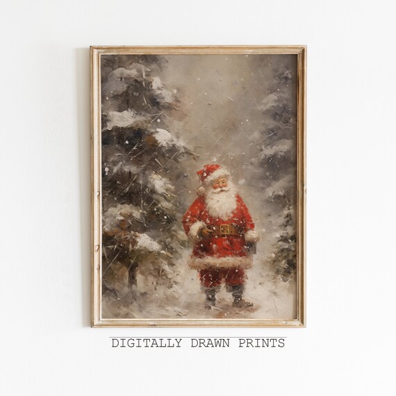 Vintage Santa Christmas Art Print, Seasonal Decor