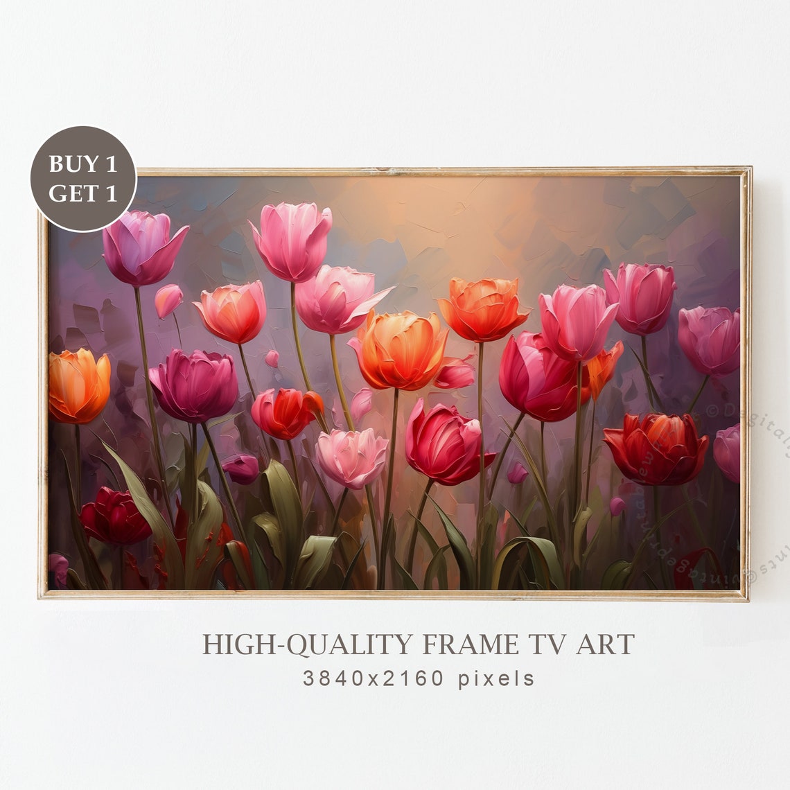 Dramatic Pink Purple Tulips on Dark Textured Background Art Print