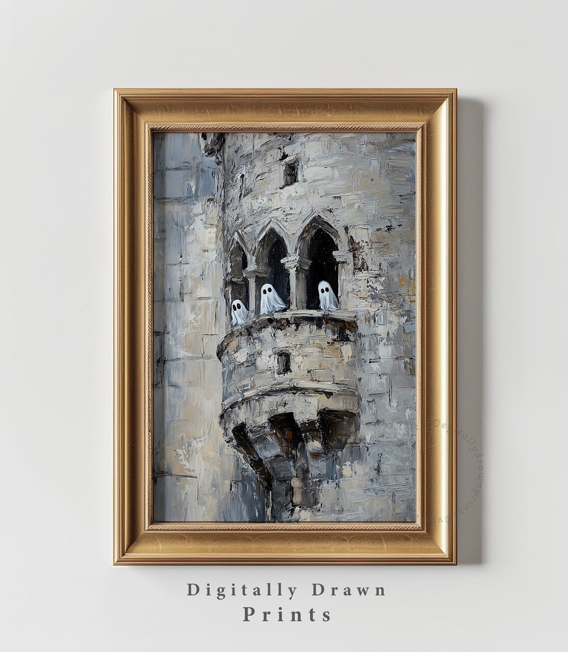 Vintage Cute Ghosts in a Haunted Castle Art Print - Image 4