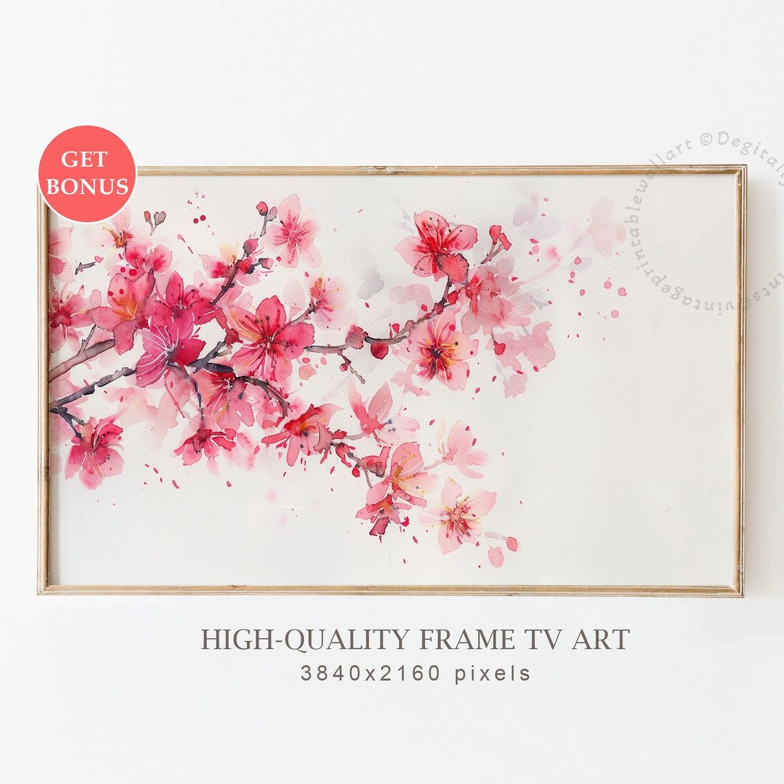 Watercolor Cherry Blossom Branches Pink Spring Floral Art Poster